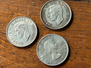 L@@K ... 3 VERY NICE ORIG. CANADIAN CANADA SILVER DOLLAR COINS 1939 1949 & 1959