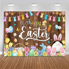 Happy Easter Backdrop Banner Spring Rustic Wooden Wall Easter Photo Backdrop Col