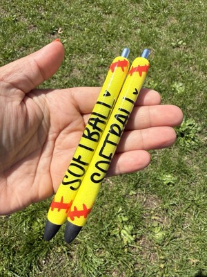 Softball Themed Ink Joy Gel Epoxy Resin Pens with Glitter (New)