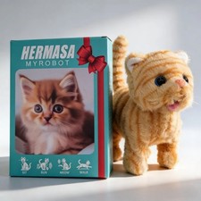 Interactive Walking Meowing Cat Toy, Electronic Plush Kitty with Sound for Kids