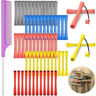 60 Hair Perm Rods Set - Plastic Cold Wave Curling Rollers with Rat Tail Comb