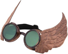 Winged Goggles Gold - Steampunk Goggles with Faux Leather Wings and Adjustable B