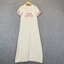 Vintage 1960 70s Mod Pink Daisy Floral Applique Maxi Dress Flower Girl Size 8-10