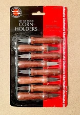 Chefmate Corn Holders Set of 4 Rosewood Handles Stainless Steel Vintage NEW 