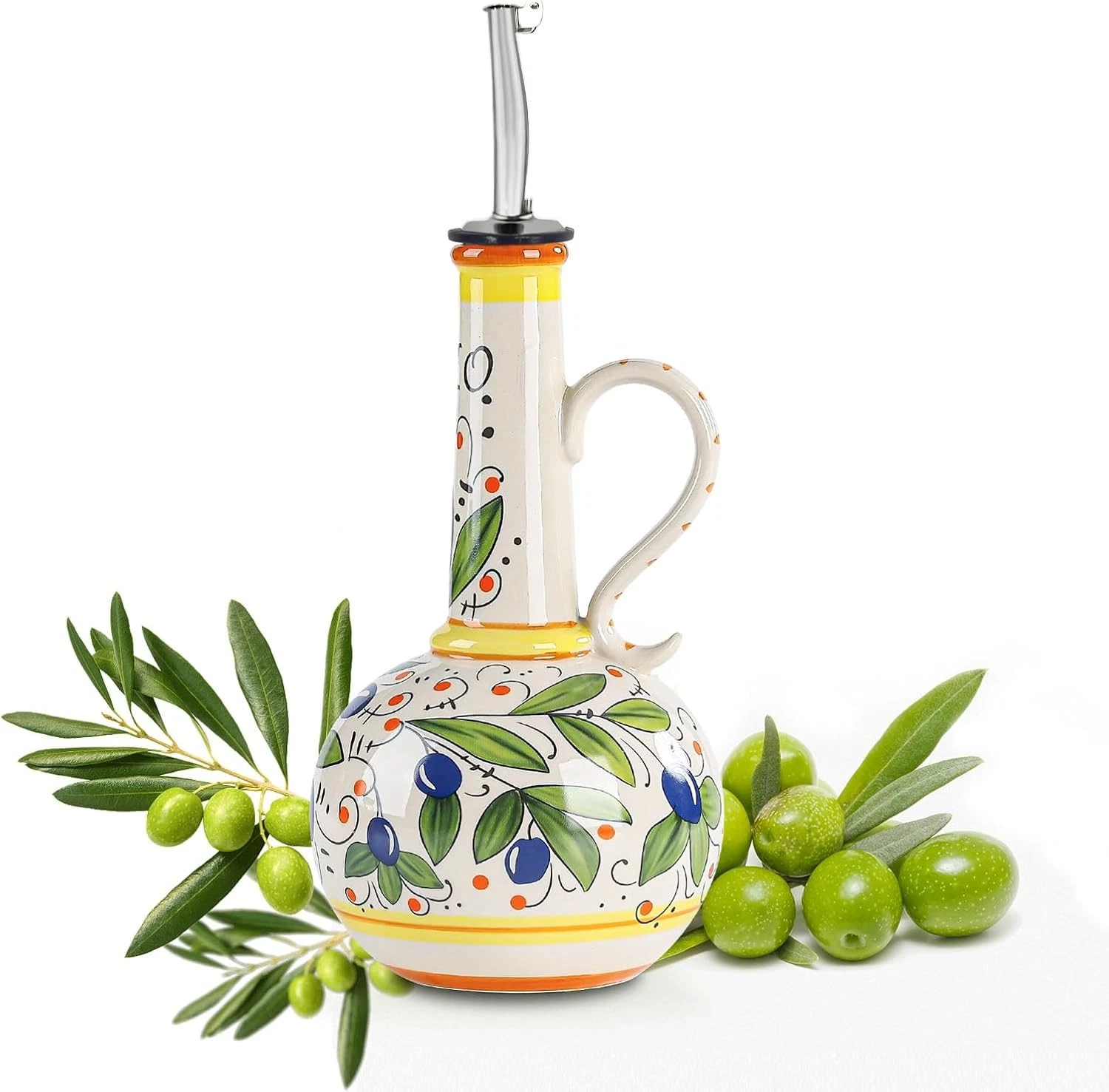 18 oz Ceramic Olive Oil Dispenser Bottle for Kitchen, 13.5 Ounces, White