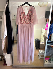Little Mistress Mauve Floral Sequin Embroidered Tulle Maxi Dress V-Neck UK 20