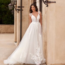 Unique Leaf Lace Wedding Dress Bridal Gown 32-60 Backless Beaded Boho