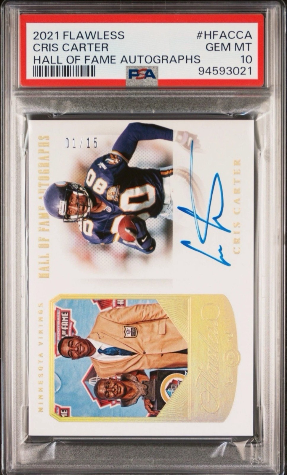 2021 Panini Flawless Cris Carter HOF Auto 1/15 PSA 10 Gem Mint Vikings Pop 1