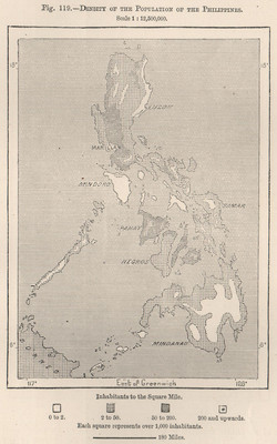 Density of the population of the Philippines 1885 old antique map plan chart