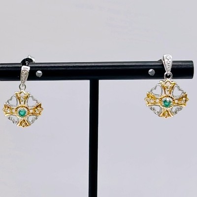 CC Smaragd Diamant Sterlingsilber zweifarbig Keltenkreuz Herz Ohrhänger
