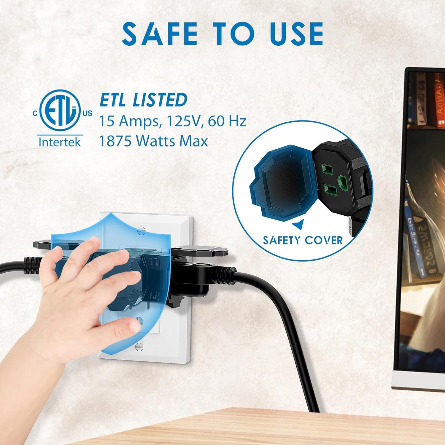 K KASONIC - Electrical Multi-Outlet, 3-Way Indoor Outdoor Adapter with Green 