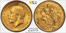 AUSTRALIA KGV 1927 PERTH MINT GOLD SOVEREIGN  CHOICE/GEM UNCIRCULATED Value$3750