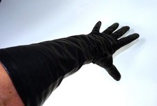 FREDDY FRANCE BLACK KID LEATHER SILK LINED VINTAGE ELBOW GLOVES 6.5