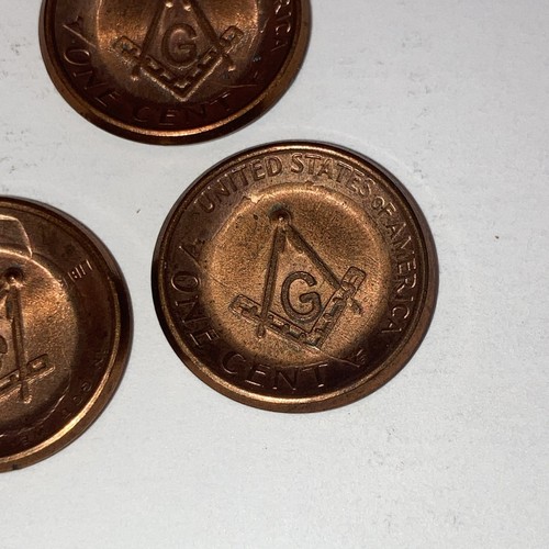 5 Freimaurer gestempelte Pennies aus den 80er Jahren Top Zustand - Bild 2 von 6
