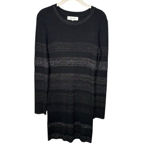 John + Jenn Black Metallic Striped Rib Long Sleeve Sweater Dress Women's Large - Picture 2 of 7
