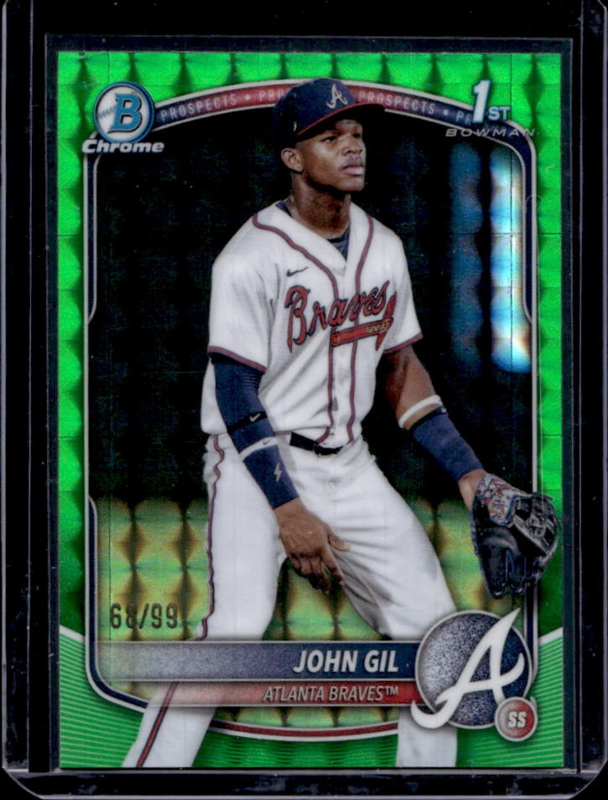 2025 Bowman Chrome John Gil Green Geometric Refractor 1st #68/99 Braves