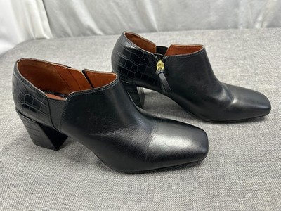 Vionic Linda Crocodile Leather Booties Women s Sz 8 Black Block Side Zip