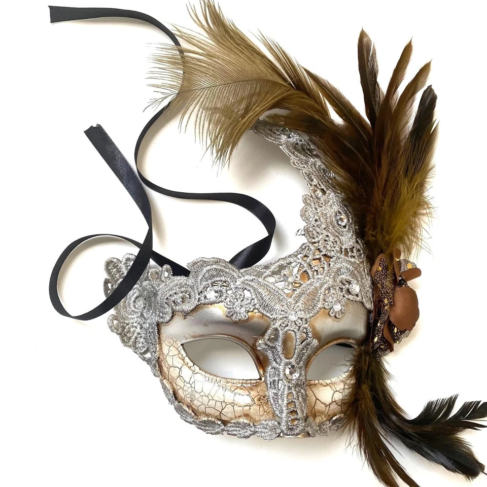 Grey Brocade Lace Masquerade Ball Mask for Adults and Teens Comfortable Fit - Image 2 of 3