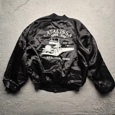 Vintage 90s Hartwell Satin Bomber Truck Stop Jacket Lined Snap Black Men XL Iowa