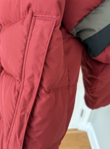 VINTAGE 90s Columbia Jacket Men XL Red Rust Puffer Duck Down Ski Gorp Striped - Picture 7 of 18