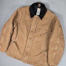 Carhartt Jacket Mens Large Duck Canvas Arctic Work C26 BRN Brown Corduroy Collar