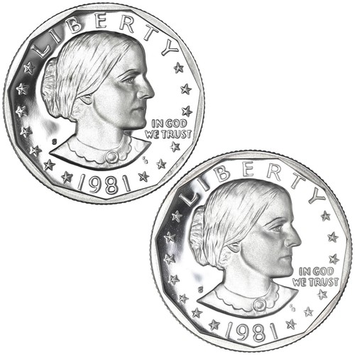 1981 S Susan B Anthony Dollar Type 1 & 2 S Gem DCam Proof 2 Coin Set
