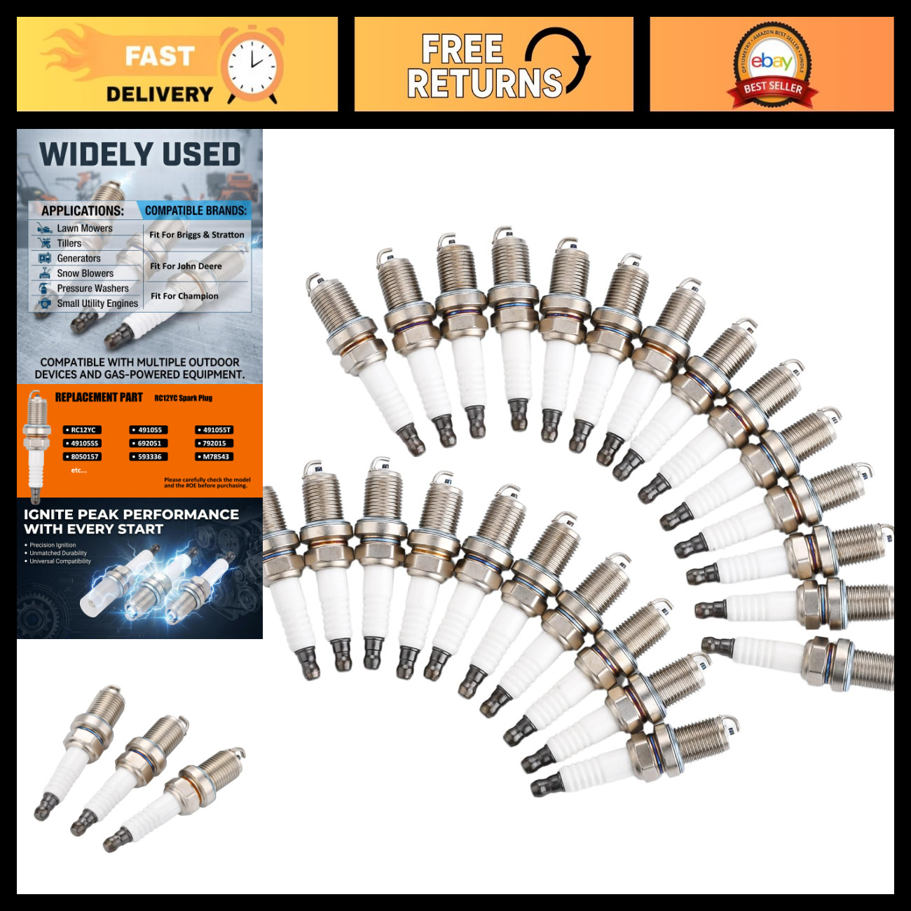 24 PCS Nickel Alloy Spark Plugs for Champion Engines - RC12YC Compatible Parts