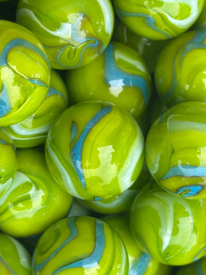 Lote de canicas de vidrio verde/azul SIRENA TROLL 25 mm (1 pulgada) SHOOTER Taw Foto 3 de 4