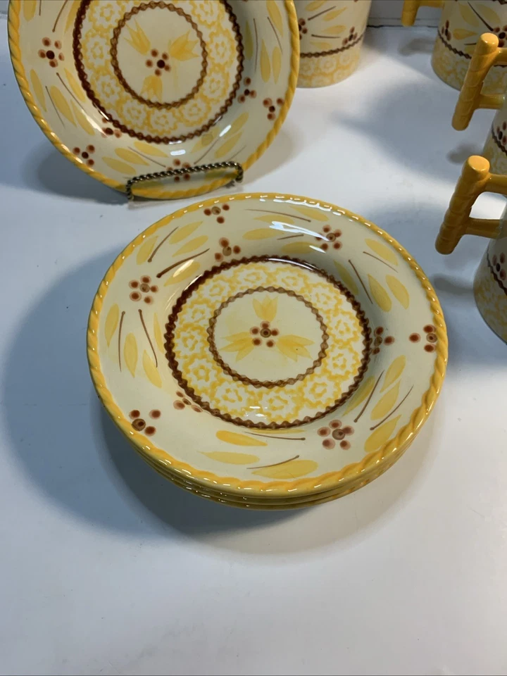 HTF 4 Sets Temptations Temp-Tations Tara Old World Yellow Hanging Mugs & Saucers - Image 4 of 4