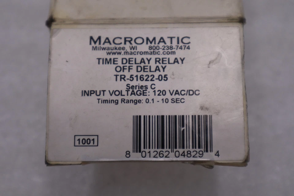 MACROMATIC TR-51622-05 120VAC/DC 10A 0.1-10S - NEW IN BOX - STOCK K778CC - Image 3 of 4