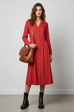 NWT INES DE LA FRESSANGE UNIQLO Shirt Dress XS Midi Red POLKA DOT Print 90s Y2K