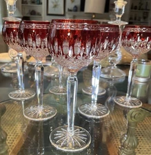 Waterford Clarendon Ruby Red Cut To Clear Crystal Wine Hock Goblet Glass - 8 Avl