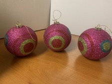 Lot Of 3 Glittery Pink Christmas Ball Ornaments 4  Shatterproof
