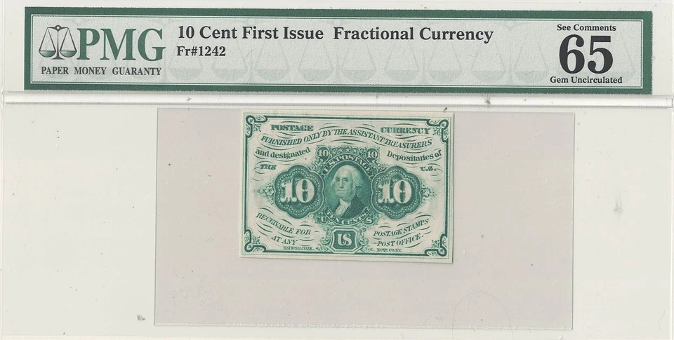 10 Cents First Issue Fractional Currency Fr 1242 PMG 65-EPQ - Image 2 of 3