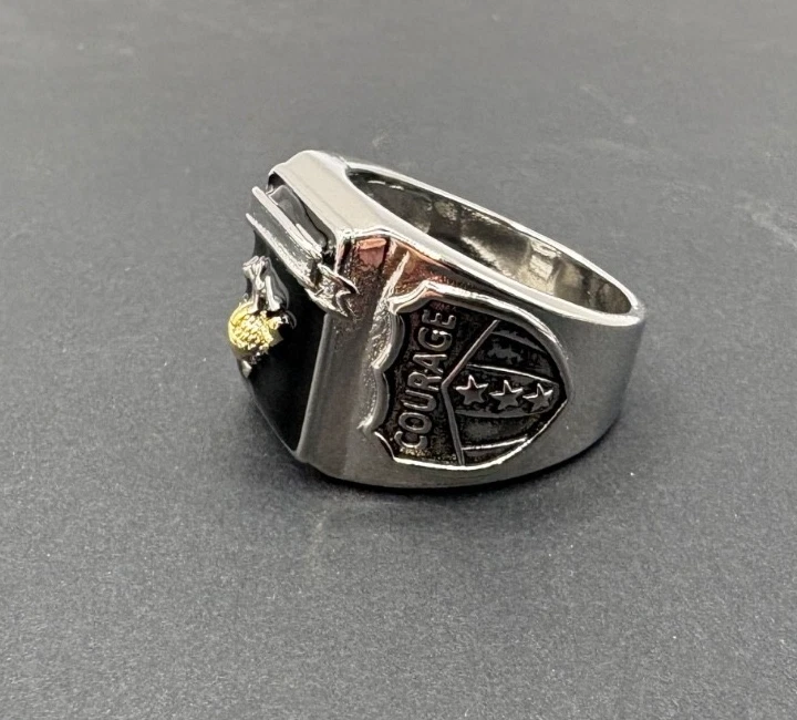 Anillo Militar USMC Cuerpo de Marines de los Estados Unidos Talla 12 Para Hombre IP Chapado en Tono Plateado Nuevo Foto 3 de 4