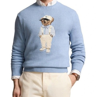  Ralph Lauren Polo Bear Blue  sweater Classic And Cozy Knit Wear 