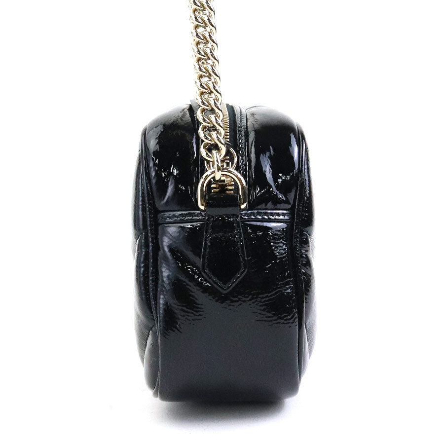 【VIP価格】GUCCI GG SMALL PATENT LEATHER SHOULDER BAG Auth GUCCI GG Marmont Crossbody Shoulder Bag Black/Gold