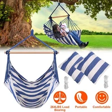 Hammock Chair Swing Hanging Rope Cotton Chair Porch Patio with 2 Seat Cushions
