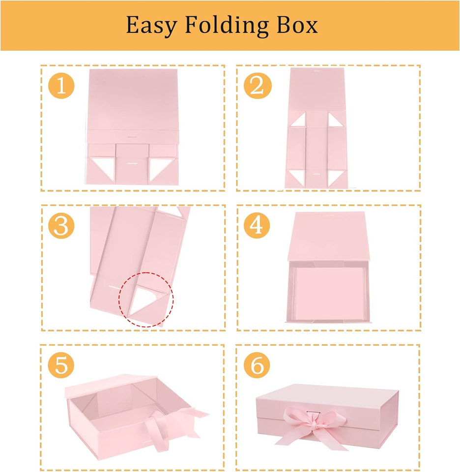 10.5"X7.5"X3.1" Pink Gift Box with Lid and Ribbon for Presents