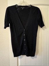 Banana Republic Short Sleeve Button Down Black Airy Cotton Cardigan, Sz S