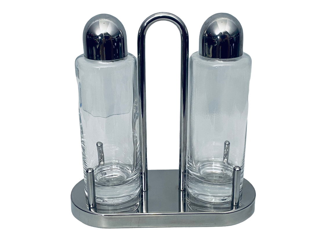 Alessi Inox 18/10 Glass Chrome Oil & Vinegar Dispenser Cruet Set