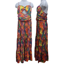 Goragal Summer Print Cutout Slip Long Boho Maxi Dress Orange Multi Color 2XL