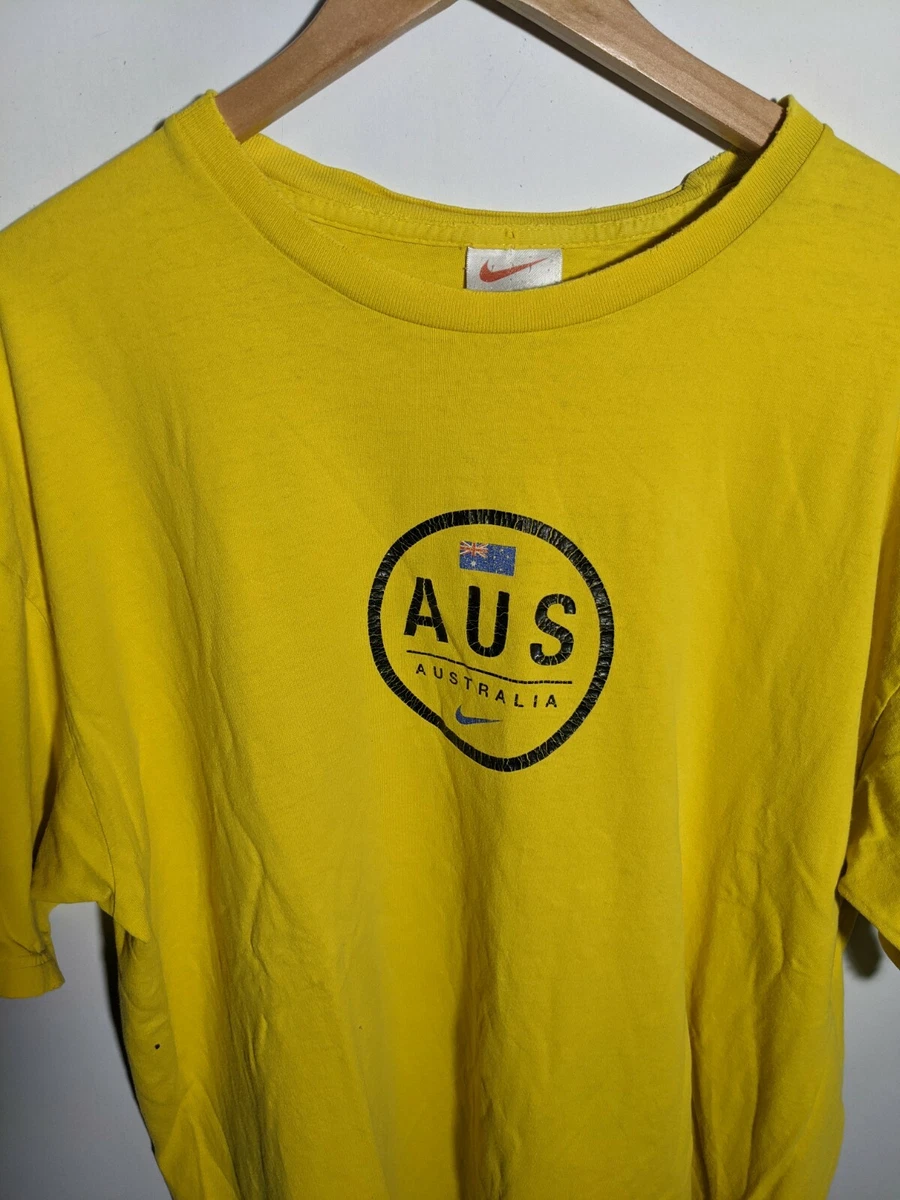 Vintage Nike Australia T Shirt Swoosh Logo Blue Yellow XLarge