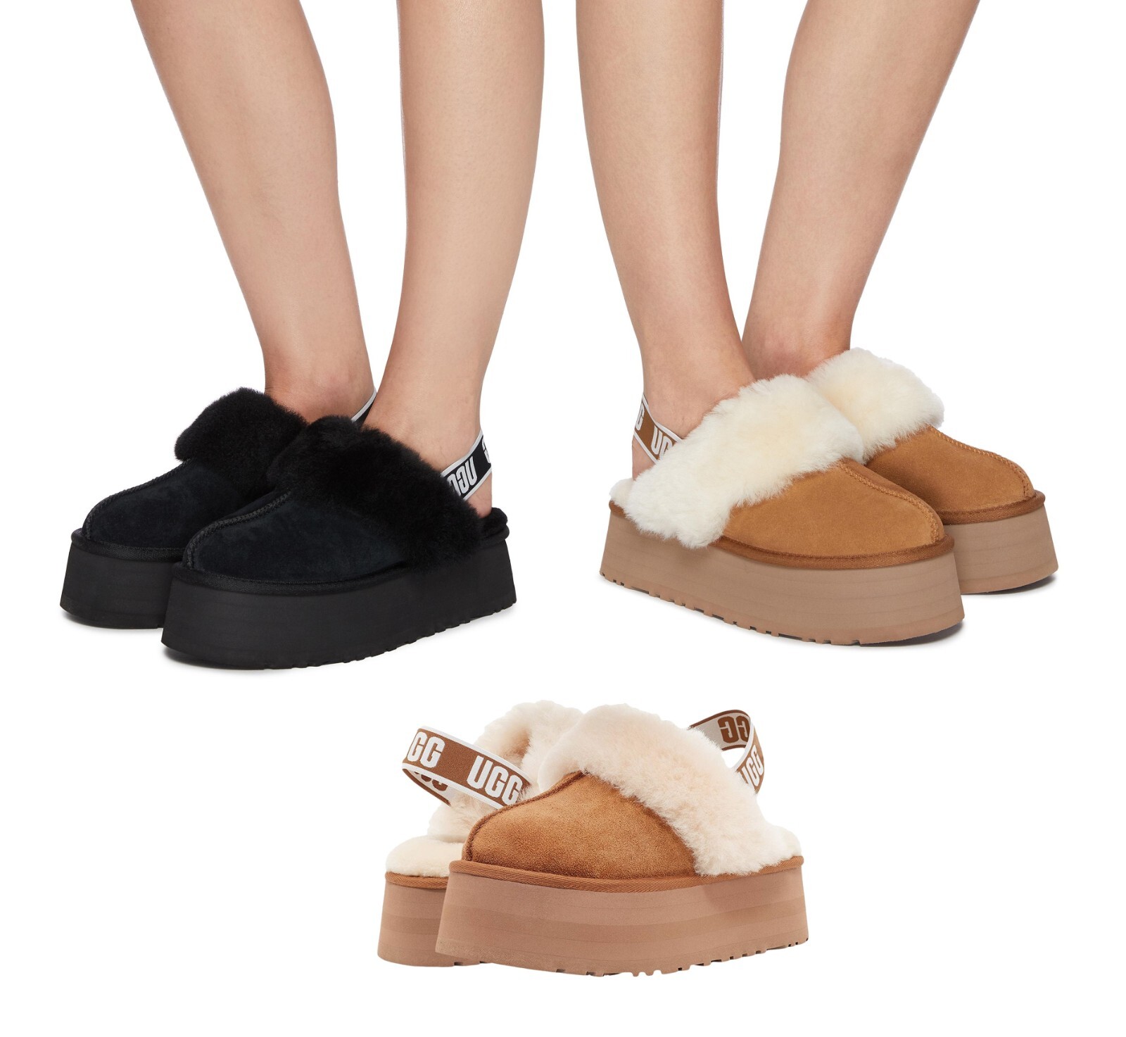 100% Authentic UGG Fashion Funkette Platform Slide Slippers Shoes Black Chestnut