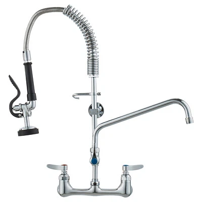 Commercial Faucet Kitchen Sink Pre Rinse Faucet Wall Mount w/ Sprayer 25" Height