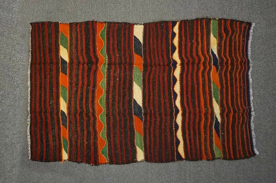 Alfombra oriental vintage roja de lana hecha a mano Kilim tejido plano tradicional 5x8 Foto 4 de 4