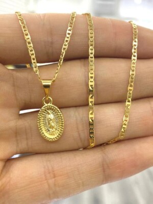 Virgen de Guadalupe Necklace Necklace Gold F Medalla Cadena Baby Women Kids  14x8