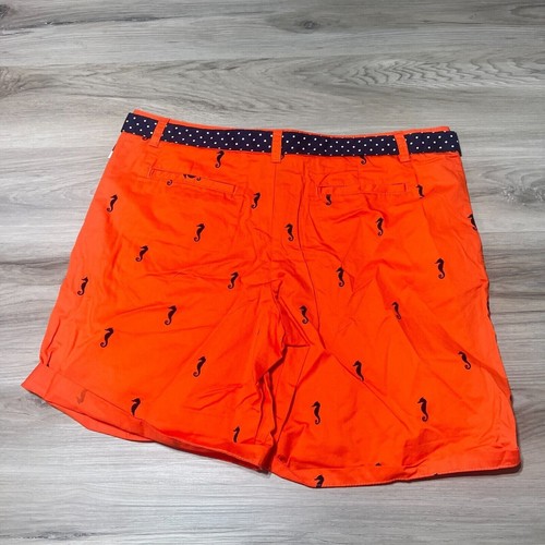 Merona Orange Khaki Shorts Womens 12 Waist 36 Sea Horses Belted Flat NWT - Picture 2 of 6