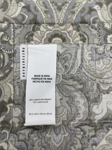 (3) New POTTERY BARN Floral Paisley Grey Blue Beige Napkins - Picture 3 of 3