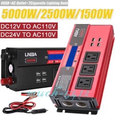 Convertidor De 5000W 2500W Con Para Carro Auto Inversor Corriente 12V 24V A 110V